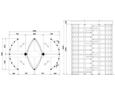 Plot - SAXXON D3AC - Torniquete cuerpo completo / Doble carril / Bidireccional / Acero al carbon / Color gris acero / Sobre pedido